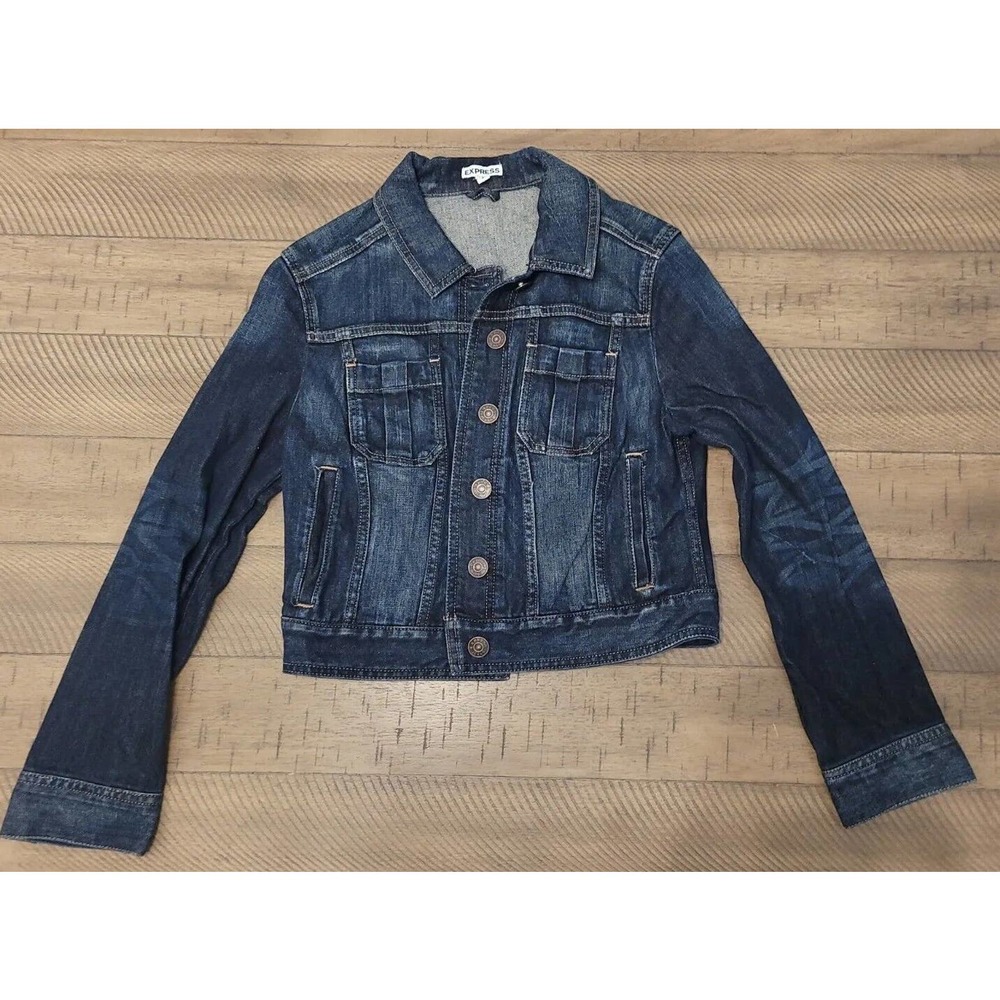 Express Blue Denim Dark Wash Jean Jacket Button Front Jean Size Small